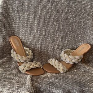 Elegant Braided Tan and Cream Heels